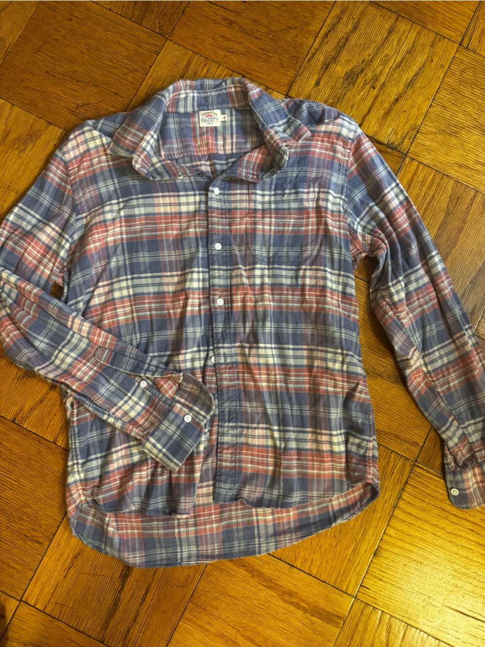 Faherty Blue and Red Plaid Flannel Shirt